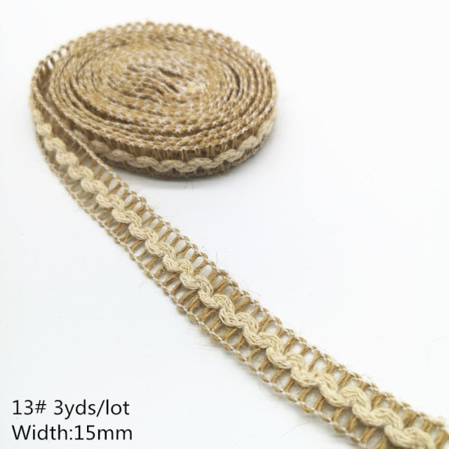 3 yards Natural Jute Burlap Hessian Jute Ribbon Twine Flower Pattern Wedding Party Supplies Burlap Ribbon DIY Burlap Rope Craft - KiwisLove