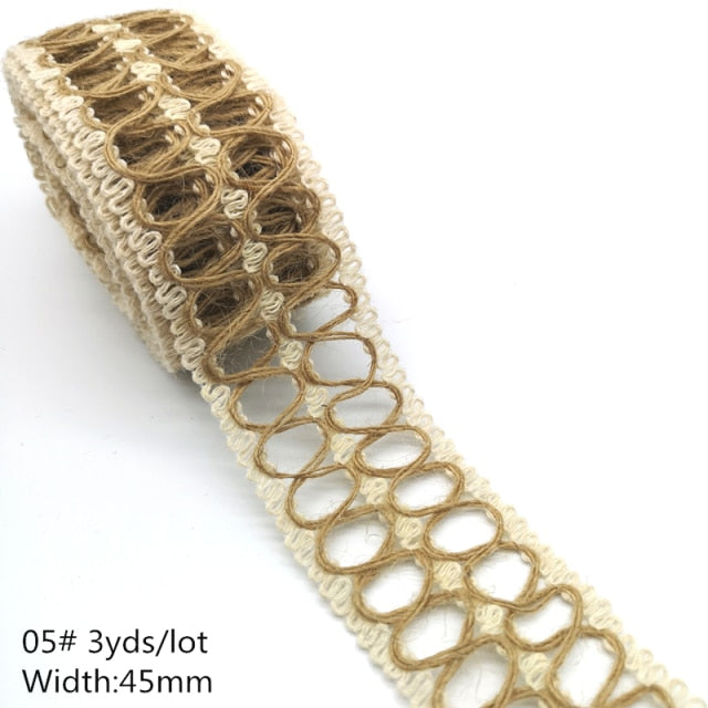 3 yards Natural Jute Burlap Hessian Jute Ribbon Twine Flower Pattern Wedding Party Supplies Burlap Ribbon DIY Burlap Rope Craft - KiwisLove