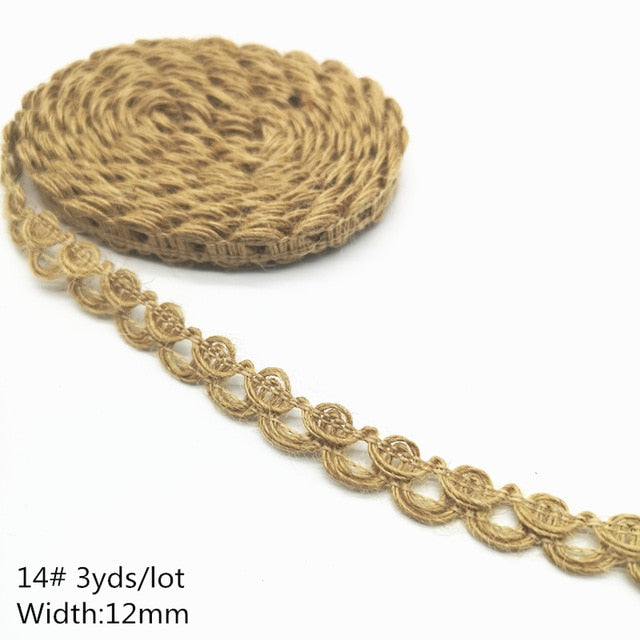 3 yards Natural Jute Burlap Hessian Jute Ribbon Twine Flower Pattern Wedding Party Supplies Burlap Ribbon DIY Burlap Rope Craft - KiwisLove