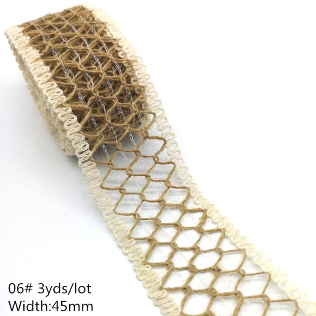 3 yards Natural Jute Burlap Hessian Jute Ribbon Twine Flower Pattern Wedding Party Supplies Burlap Ribbon DIY Burlap Rope Craft - KiwisLove