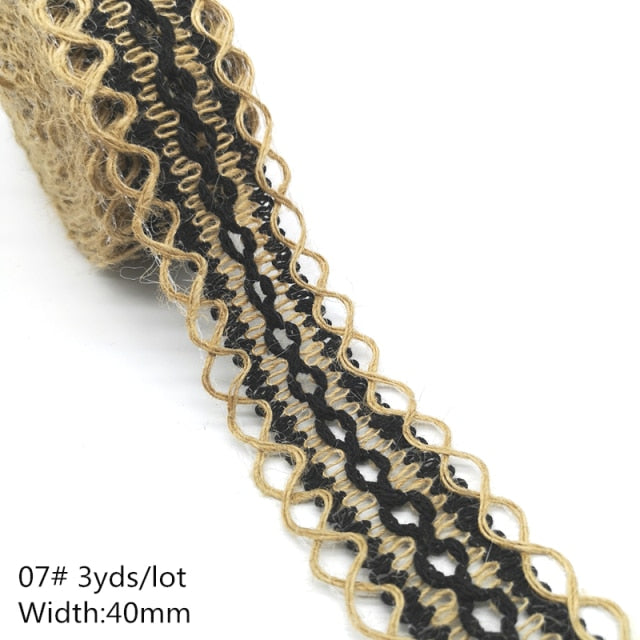 3 yards Natural Jute Burlap Hessian Jute Ribbon Twine Flower Pattern Wedding Party Supplies Burlap Ribbon DIY Burlap Rope Craft - KiwisLove