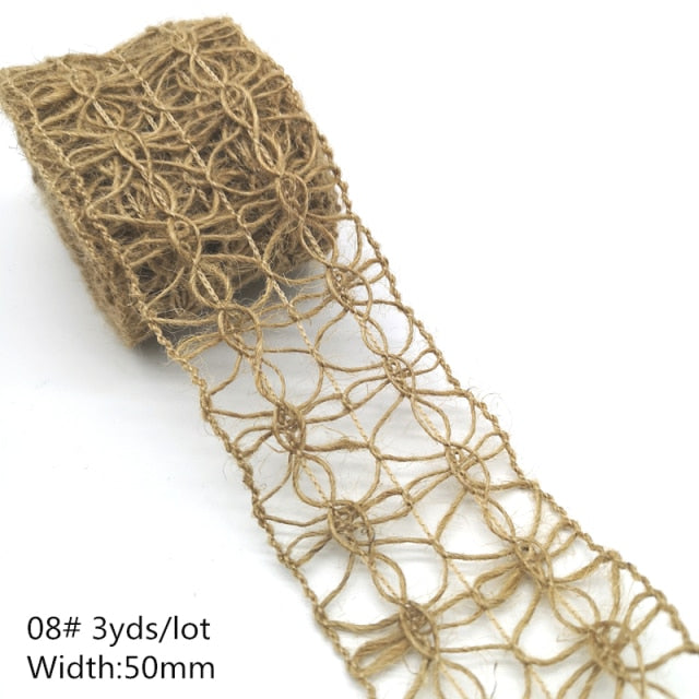3 yards Natural Jute Burlap Hessian Jute Ribbon Twine Flower Pattern Wedding Party Supplies Burlap Ribbon DIY Burlap Rope Craft - KiwisLove