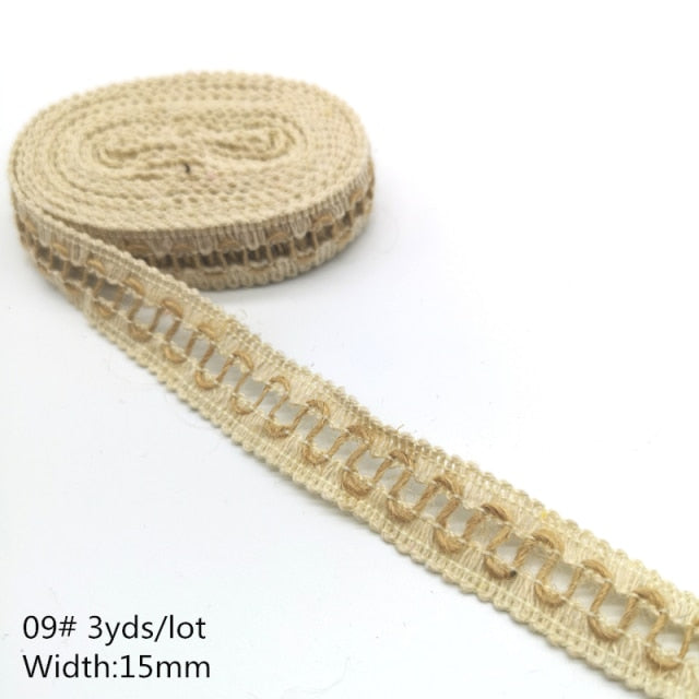 3 yards Natural Jute Burlap Hessian Jute Ribbon Twine Flower Pattern Wedding Party Supplies Burlap Ribbon DIY Burlap Rope Craft - KiwisLove