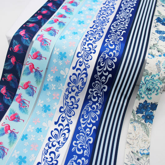 Blue Tapes Printed Grosgrain Satin Ribbons Dot Heart Star Gingham Velvet For DIY - KiwisLove