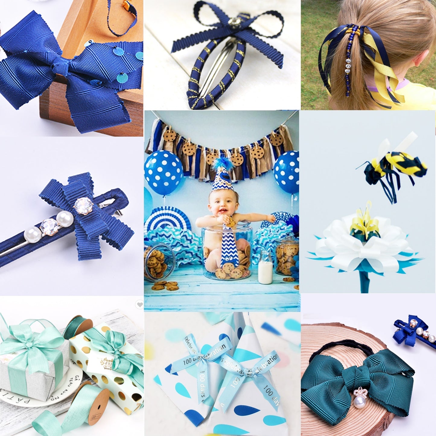 Blue Tapes Printed Grosgrain Satin Ribbons Dot Heart Star Gingham Velvet For DIY - KiwisLove