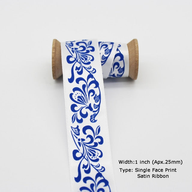 Blue Tapes Printed Grosgrain Satin Ribbons Dot Heart Star Gingham Velvet For DIY - KiwisLove