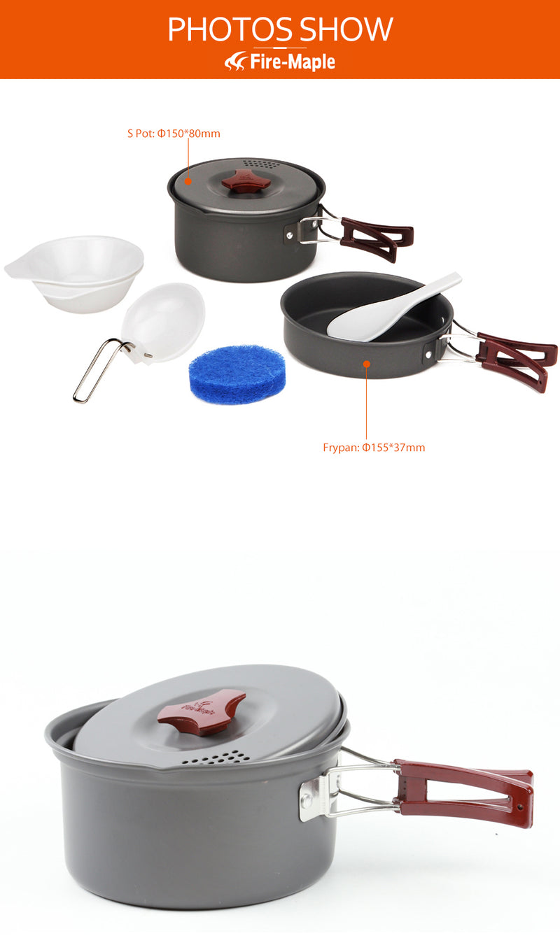 Fire Maple Camping fry pan pot  spoon sponge + 2 bowls  Set - KiwisLove