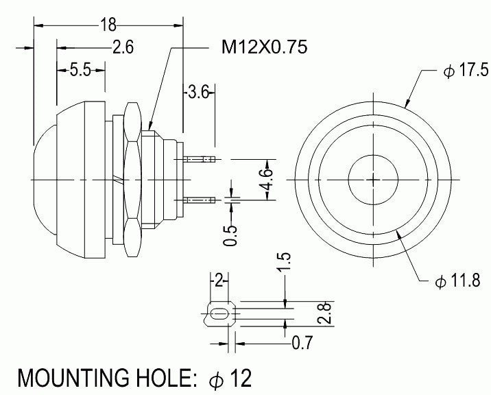10pcs DIY Mini 12mm Momentary Waterproof Push Button Switch Horn - KiwisLove