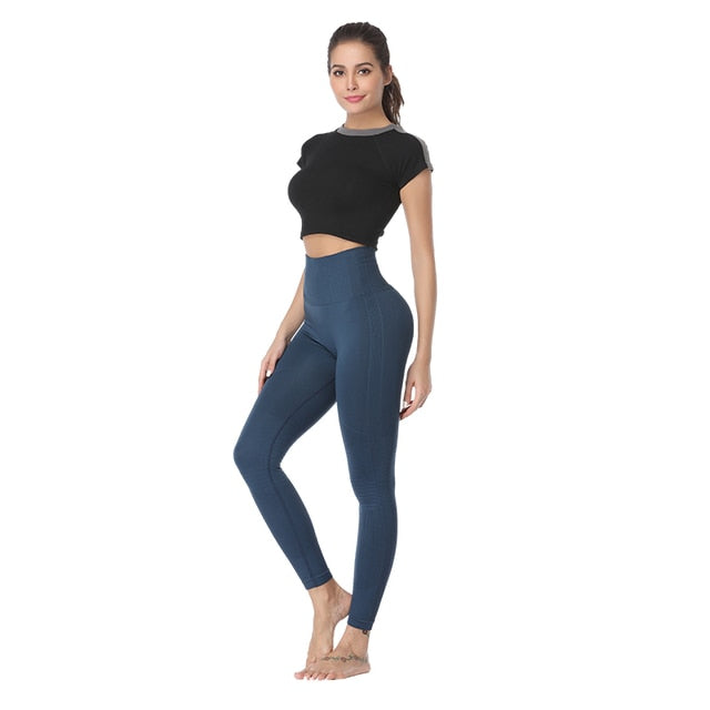 Women Yoga Pants High Waist Elastic Tummy Fitness Sport Leggings - KiwisLove