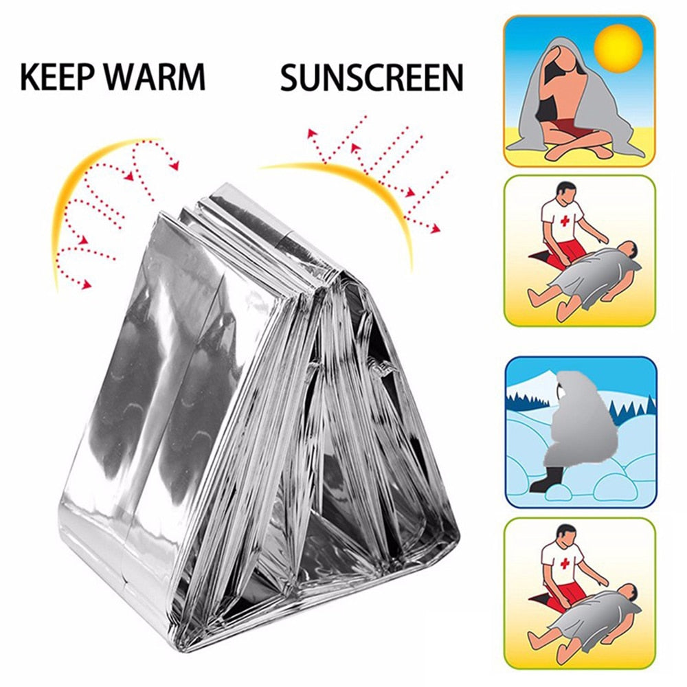 Outdoor Water Proof Emergency Survival Rescue Blanket Foil Thermal Space First Aid Sliver Rescue Curtain Military Blanket Tool - KiwisLove