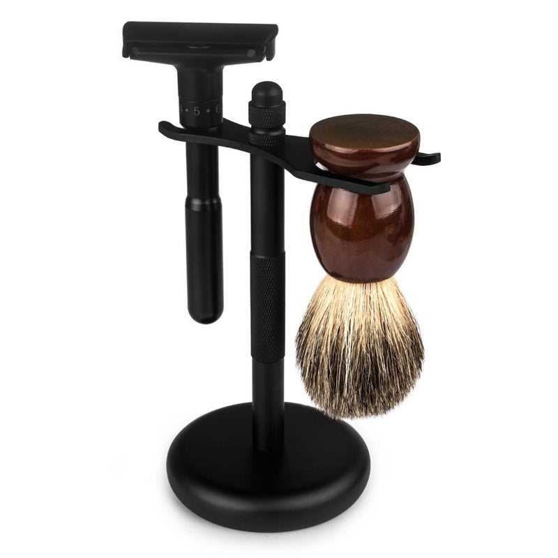 QSHAVE Men Razor Holder Black Stainless Steel Shaving Brush Stand - KiwisLove