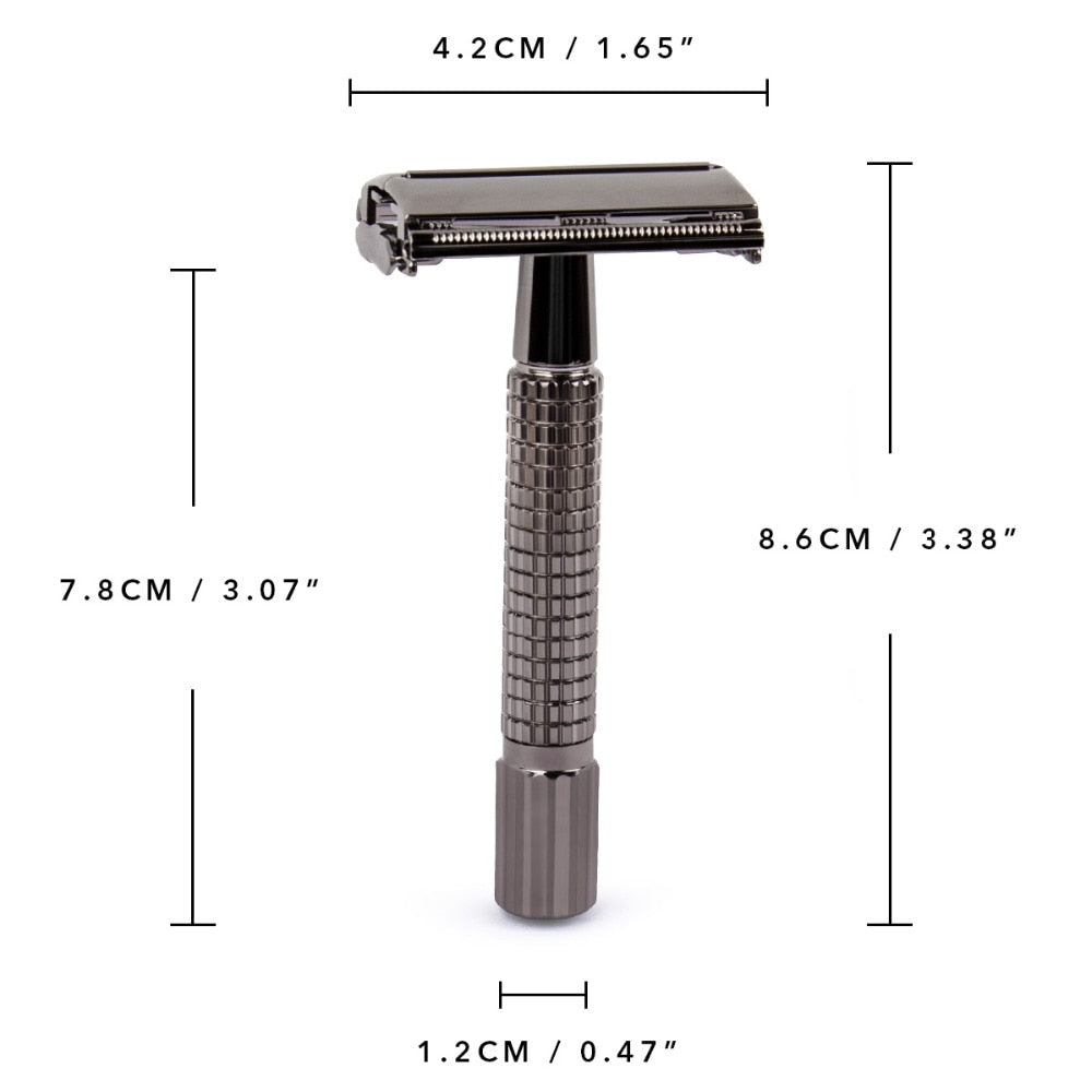 QSHAVE Short Handle Classic Safety Razor with 5 blades Gunblack Epilator - KiwisLove