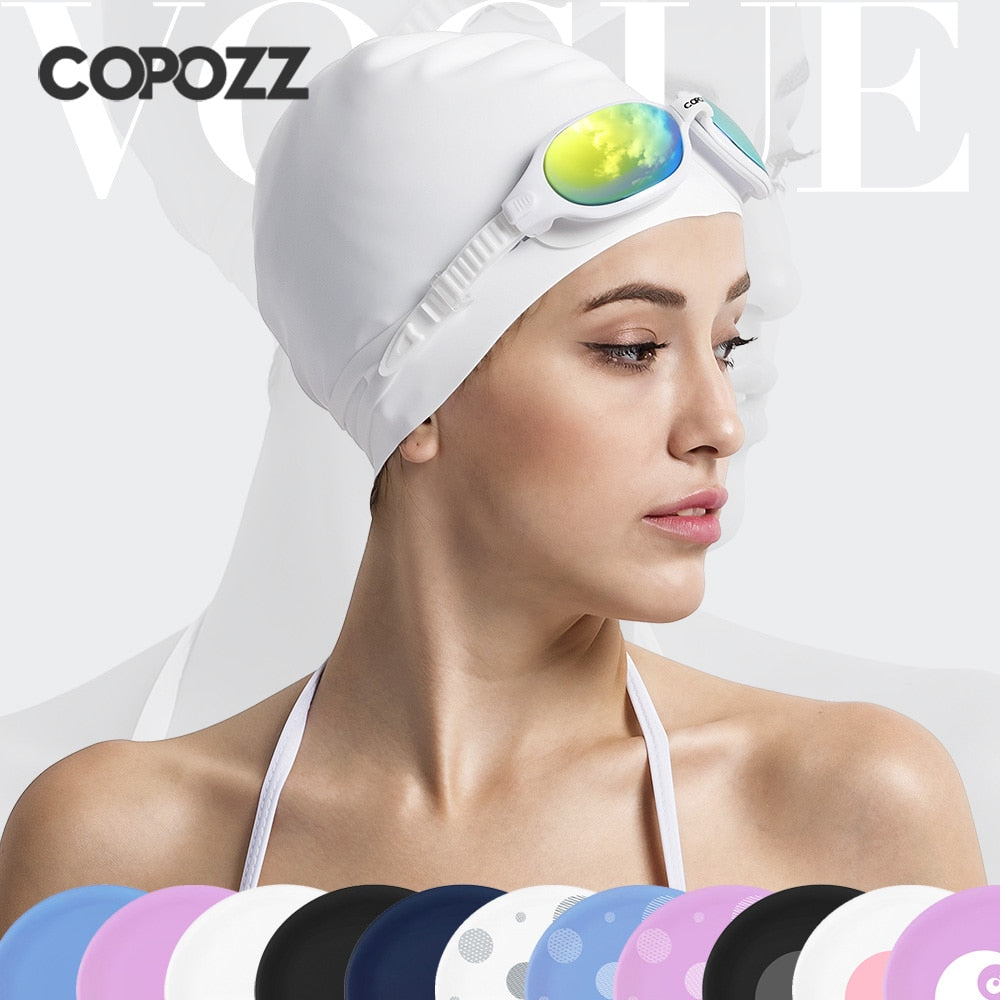Copozz Elastic Silicon  Long Hair Swimming Cap for Men Women Adults - KiwisLove