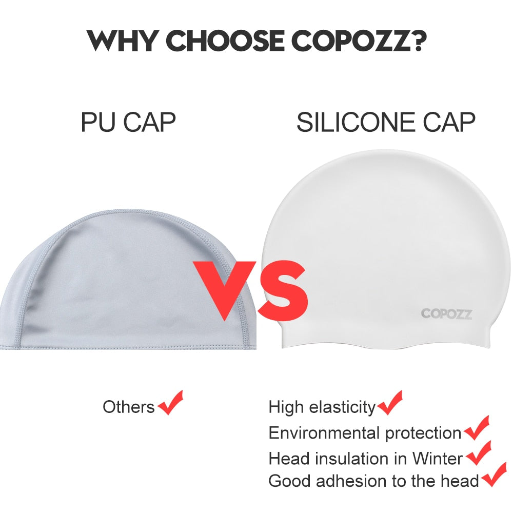 Copozz Elastic Silicon  Long Hair Swimming Cap for Men Women Adults - KiwisLove