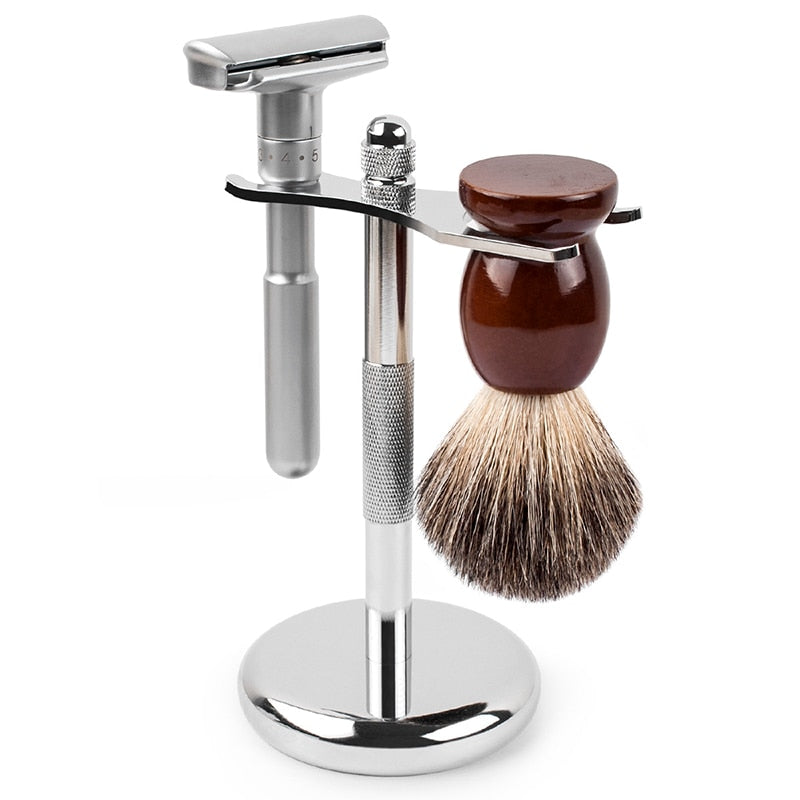 Qshave  Razor + 100% Pure Badger Hair Shaving Brush + Stand Holder - KiwisLove