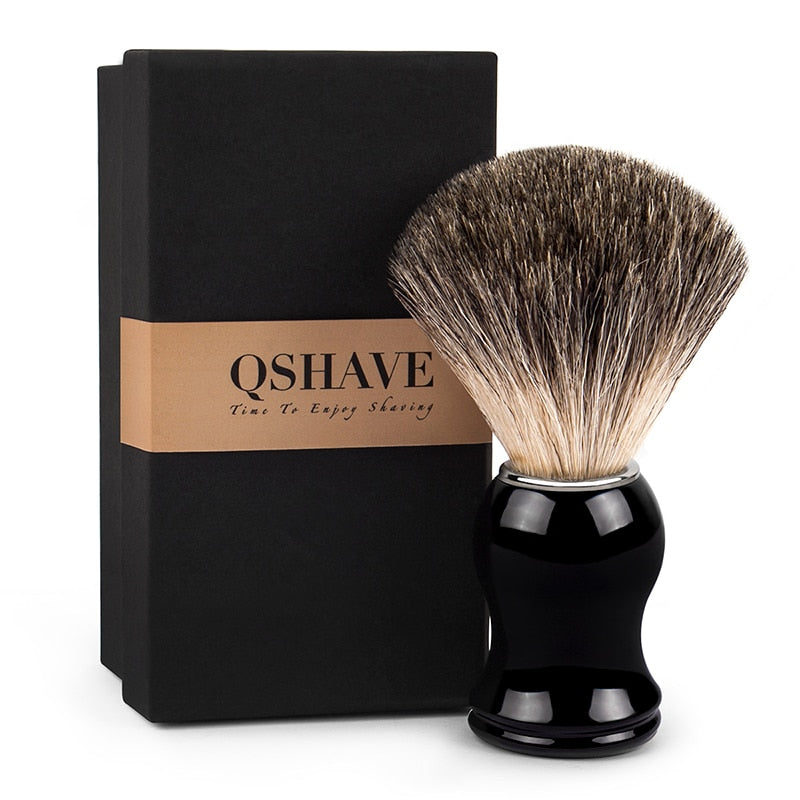 Qshave Man Pure Badger Hair Shaving Brush  11.5cm x 5.2cm for Razor Edge Safety Straight Classic Safety - KiwisLove