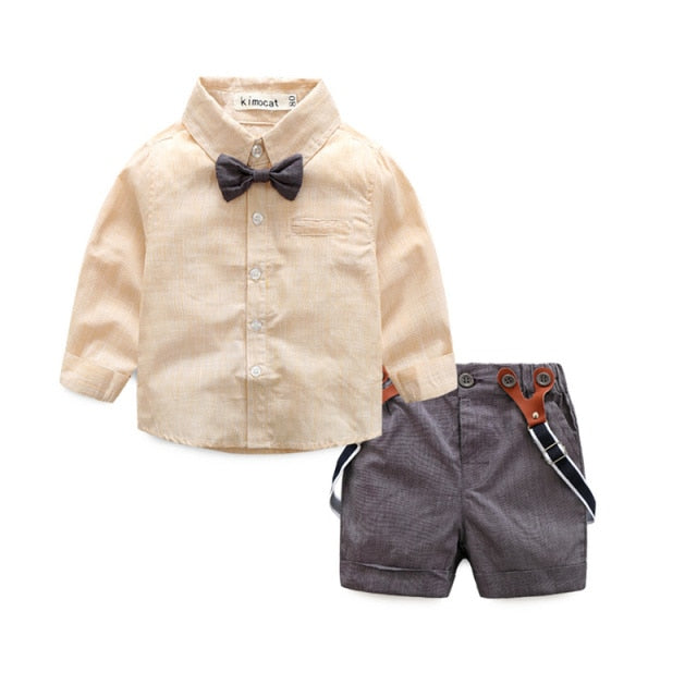 grid shirt + suspender newborn Long sleeve baby boy clothes Bowknot  gentleman suit - KiwisLove