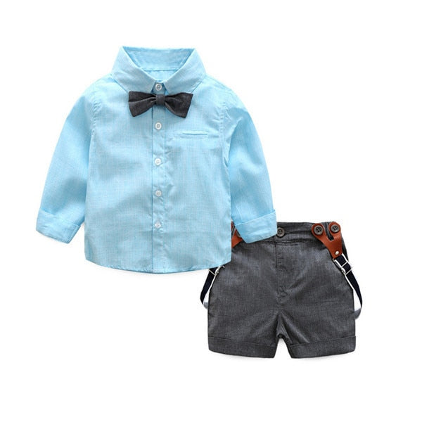 grid shirt + suspender newborn Long sleeve baby boy clothes Bowknot  gentleman suit - KiwisLove