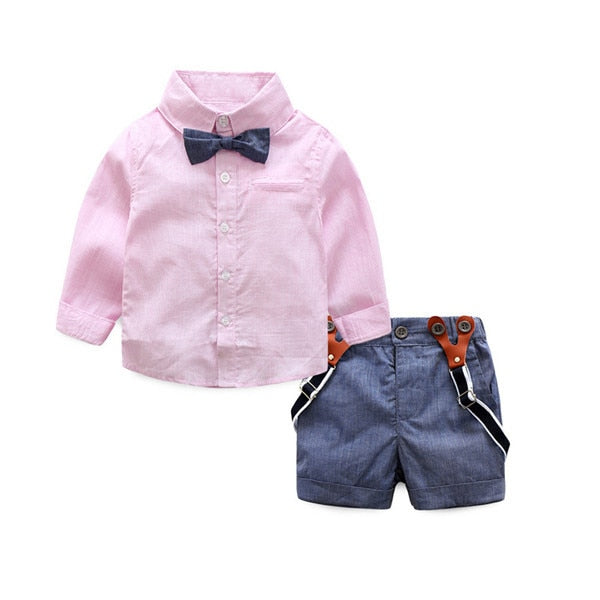 grid shirt + suspender newborn Long sleeve baby boy clothes Bowknot  gentleman suit - KiwisLove