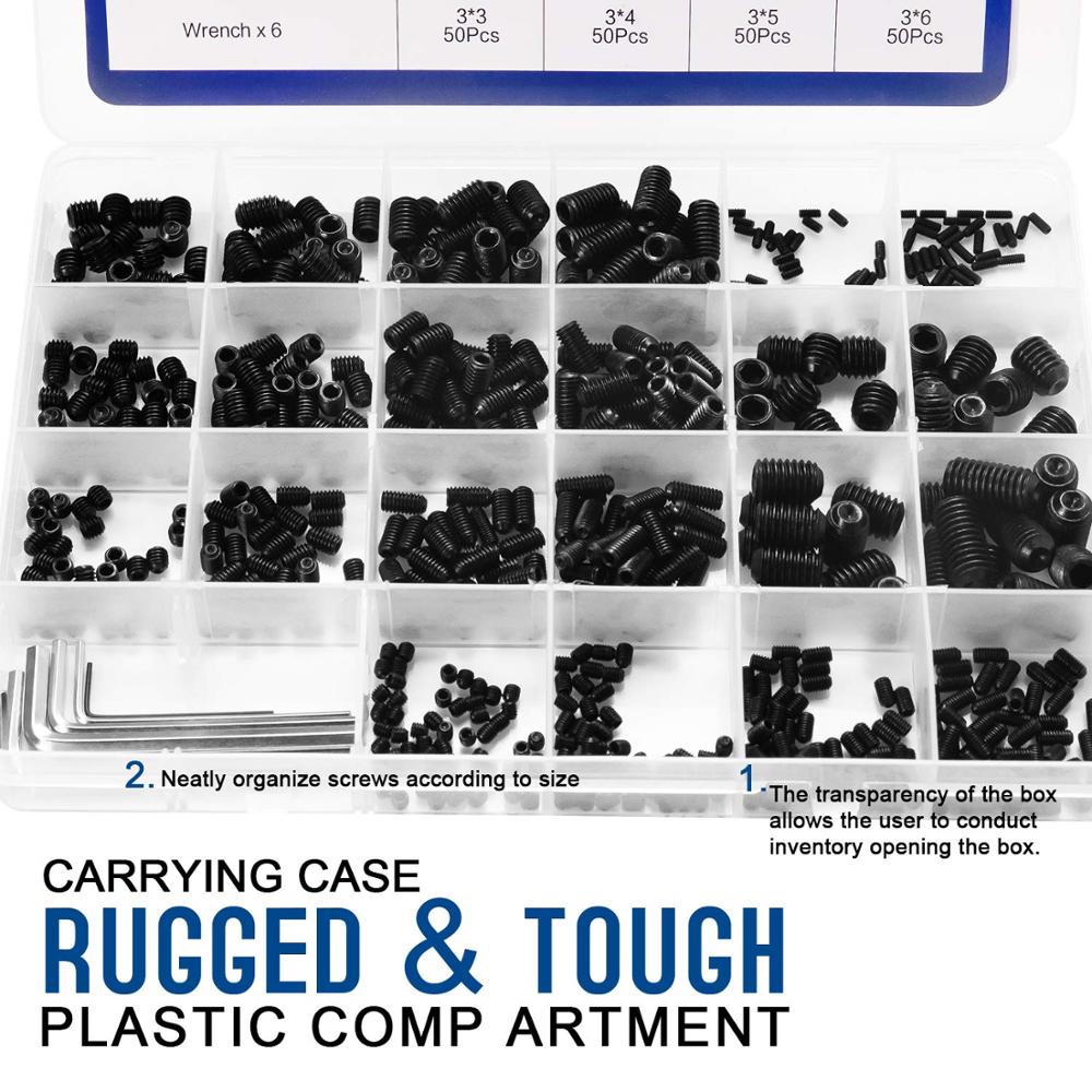 666pcs Screw Cup Point Grub Screw Hex Socket Set Screws Hexagon Headless Set - KiwisLove