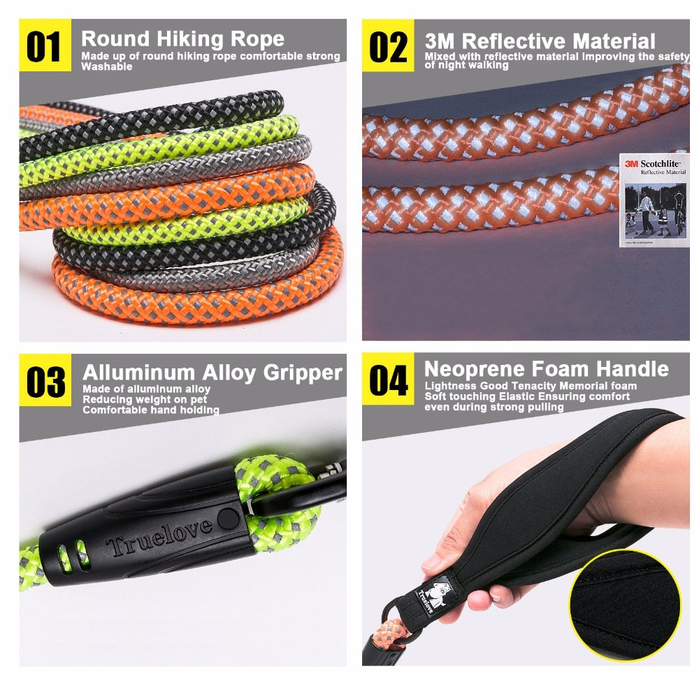 TrueLove Dog Pet Leash Reflective Aluminum -Alloy Hook Stainless Steel D-ring Neoprene Handle TLL2571 - KiwisLove