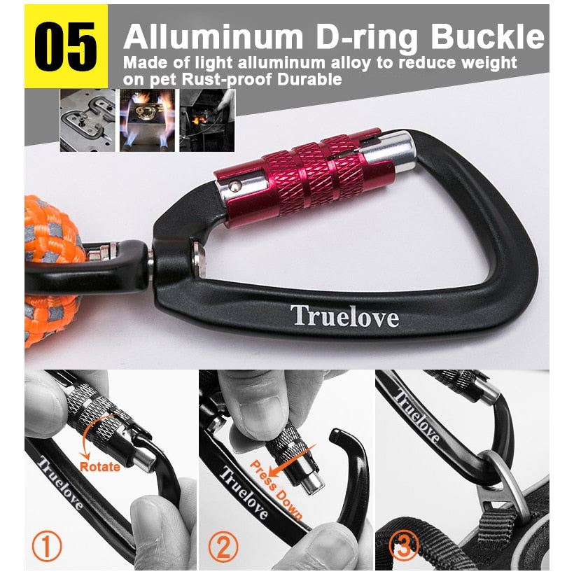 TrueLove Dog Pet Leash Reflective Aluminum -Alloy Hook Stainless Steel D-ring Neoprene Handle TLL2571 - KiwisLove