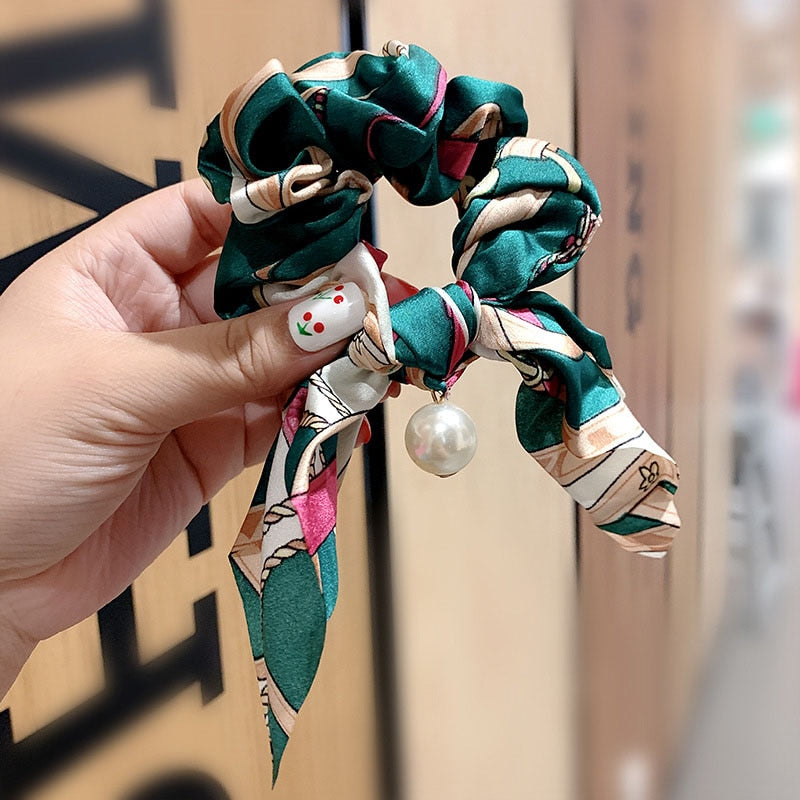 Vintage  Knot Pearls Elastic Hair Bands Sweet Headband Rubber Band Scrunchie - KiwisLove