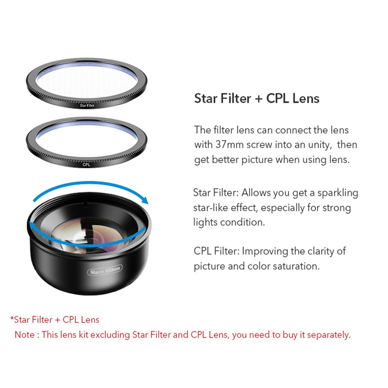 APEXEL camera phone lens 100mm macro lens 4K HD super macro lenses+CPL+star filter for iPhonex xs max Samsung s9 all smartphone - KiwisLove