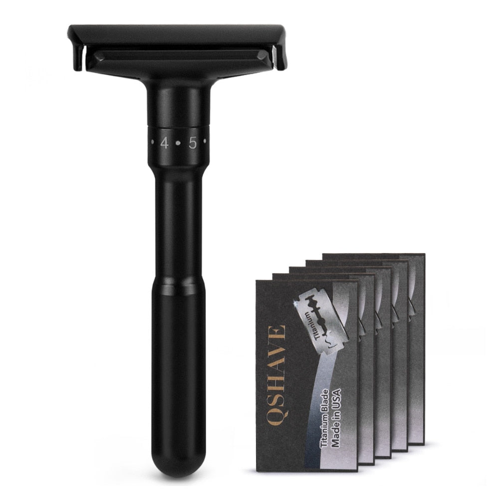 QShave Luxurious Black Adjustable Safety Razor Classic Stand Safety  Men Shaving 5 Gift Blades - KiwisLove