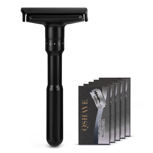 QShave Luxurious Black Adjustable Safety Razor Classic Stand Safety  Men Shaving 5 Gift Blades - KiwisLove