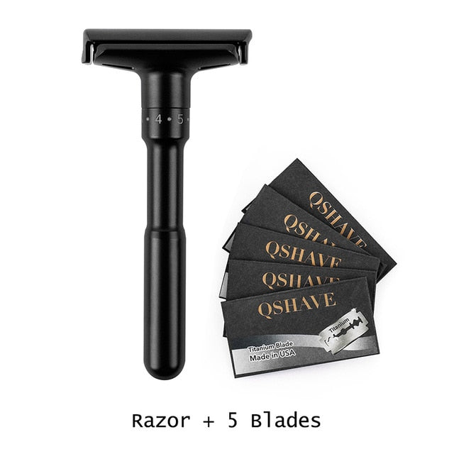 QShave Luxurious Black Adjustable Safety Razor Classic Stand Safety  Men Shaving 5 Gift Blades - KiwisLove