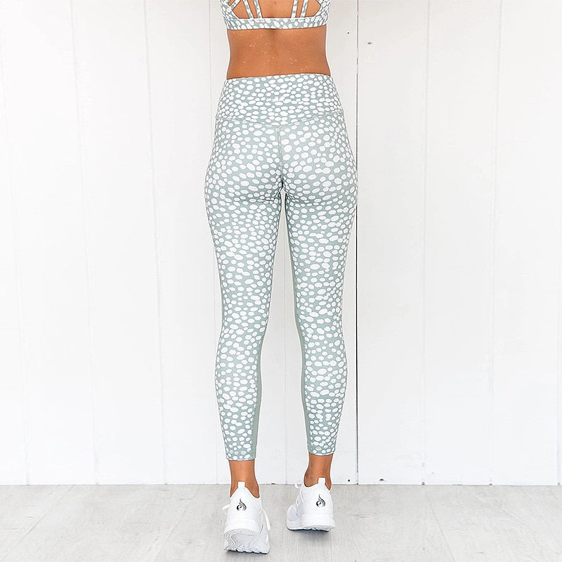 Women Yoga Set Dotted Tracksuit Gym Wear Running Tank Top Leggings Fitness Ensemble - KiwisLove