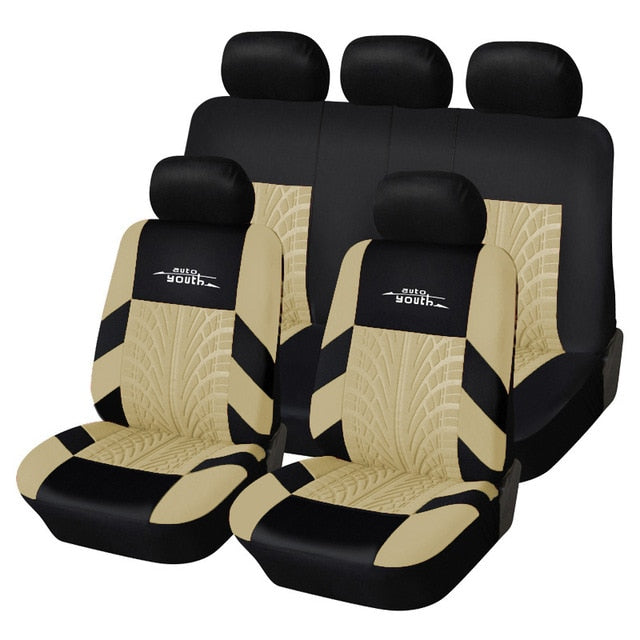 Track Detail Style Car Seat Covers Set Polyester Fabric Universal Fits Most Cars Covers Car Seat Protector - KiwisLove
