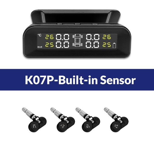 TPMS Tire Monitoring Pressure Display auto Alarm Monitor Solar Power Charging Temperature Warning with 4 sensors - KiwisLove