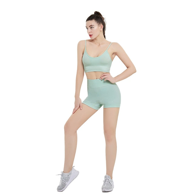 Bras Shorts Women Yoga Suits Top Pants Fitness Sets Outfits Wear Gym Running - KiwisLove