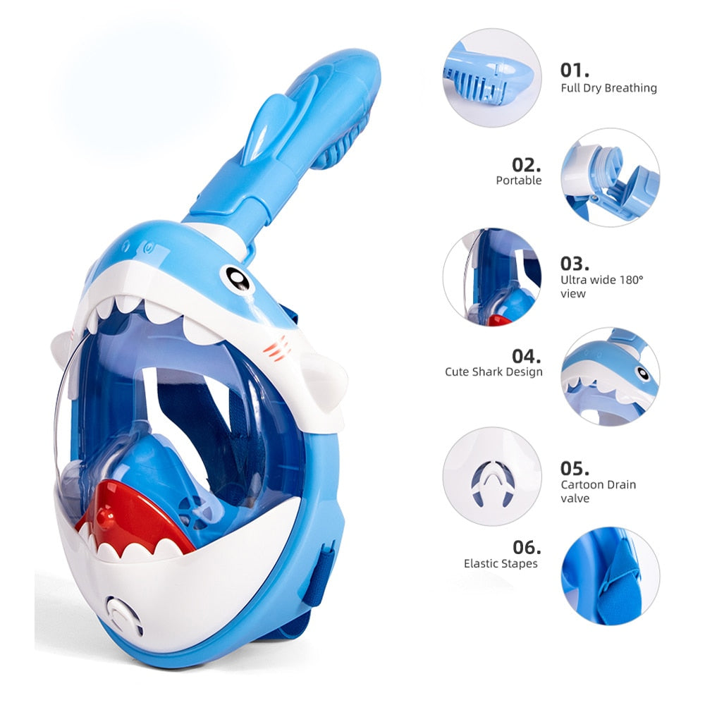 Kids Cartoon Swimming Full Face Snorkel Mask  Underwater Scuba Anti Fog - KiwisLove