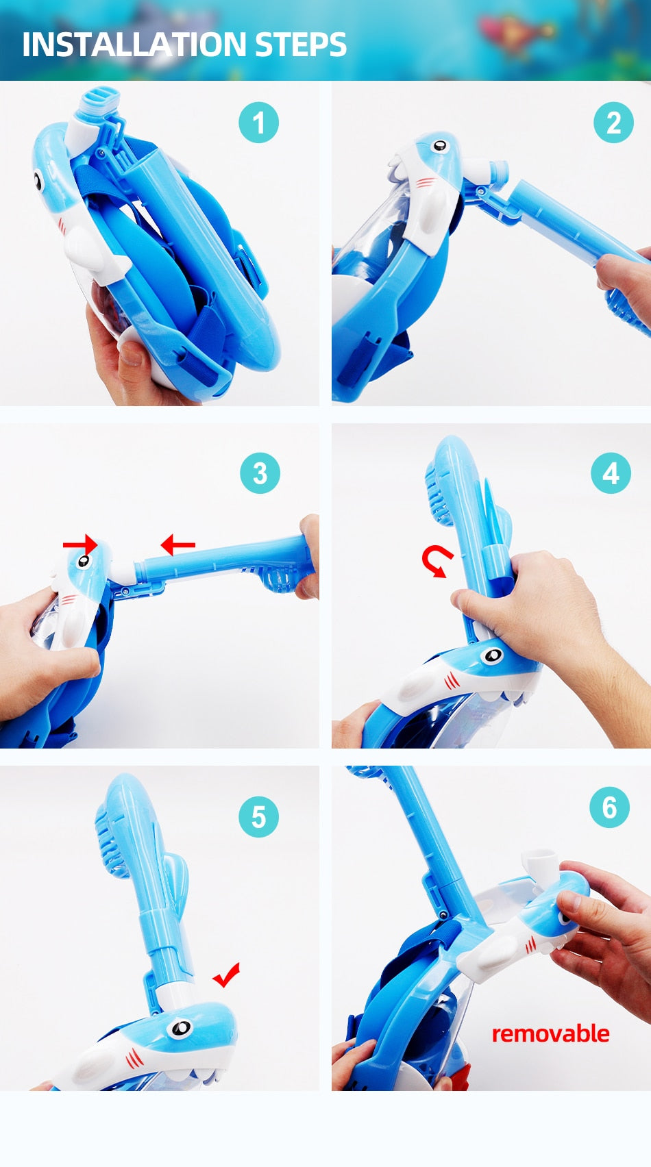 Kids Cartoon Swimming Full Face Snorkel Mask  Underwater Scuba Anti Fog - KiwisLove