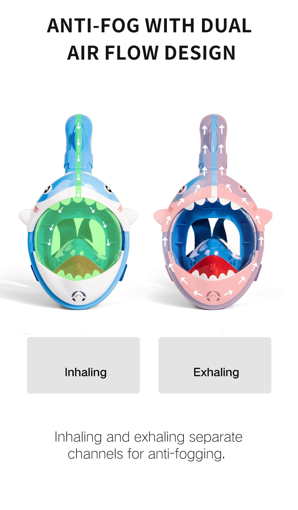 Kids Cartoon Swimming Full Face Snorkel Mask  Underwater Scuba Anti Fog - KiwisLove