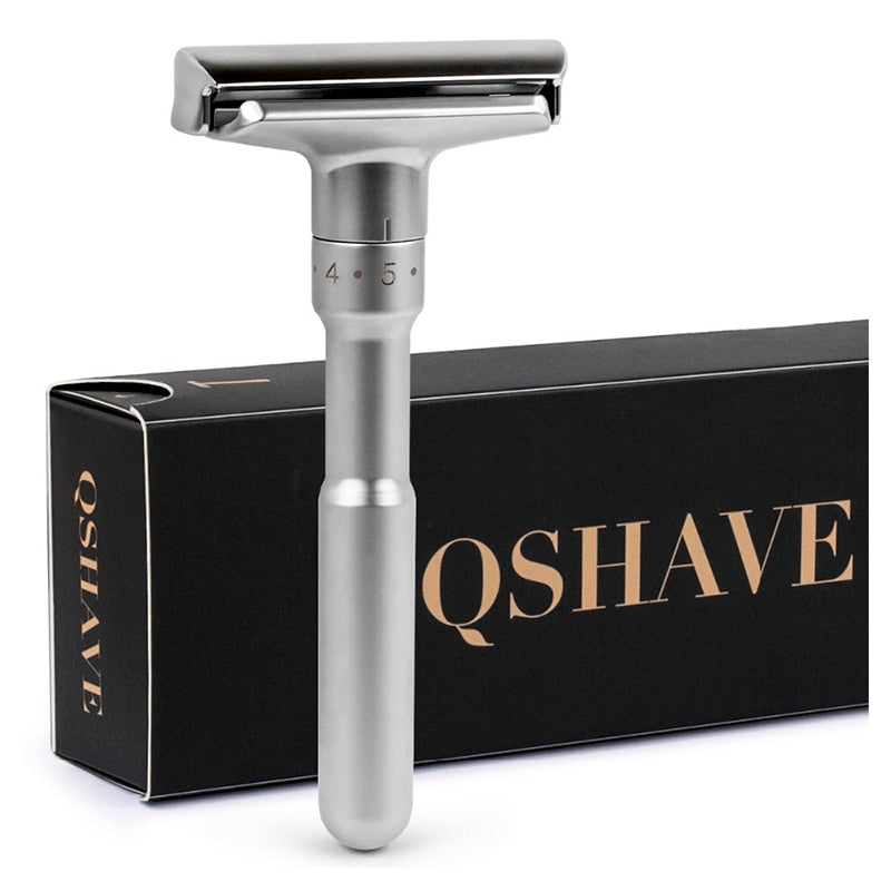 QSHAVE Adjustable Safety Razor Double Edge Classic Mens Shaving Mild to Aggressive 1-6 File Hair Removal Shaver it with 5 Blades - KiwisLove