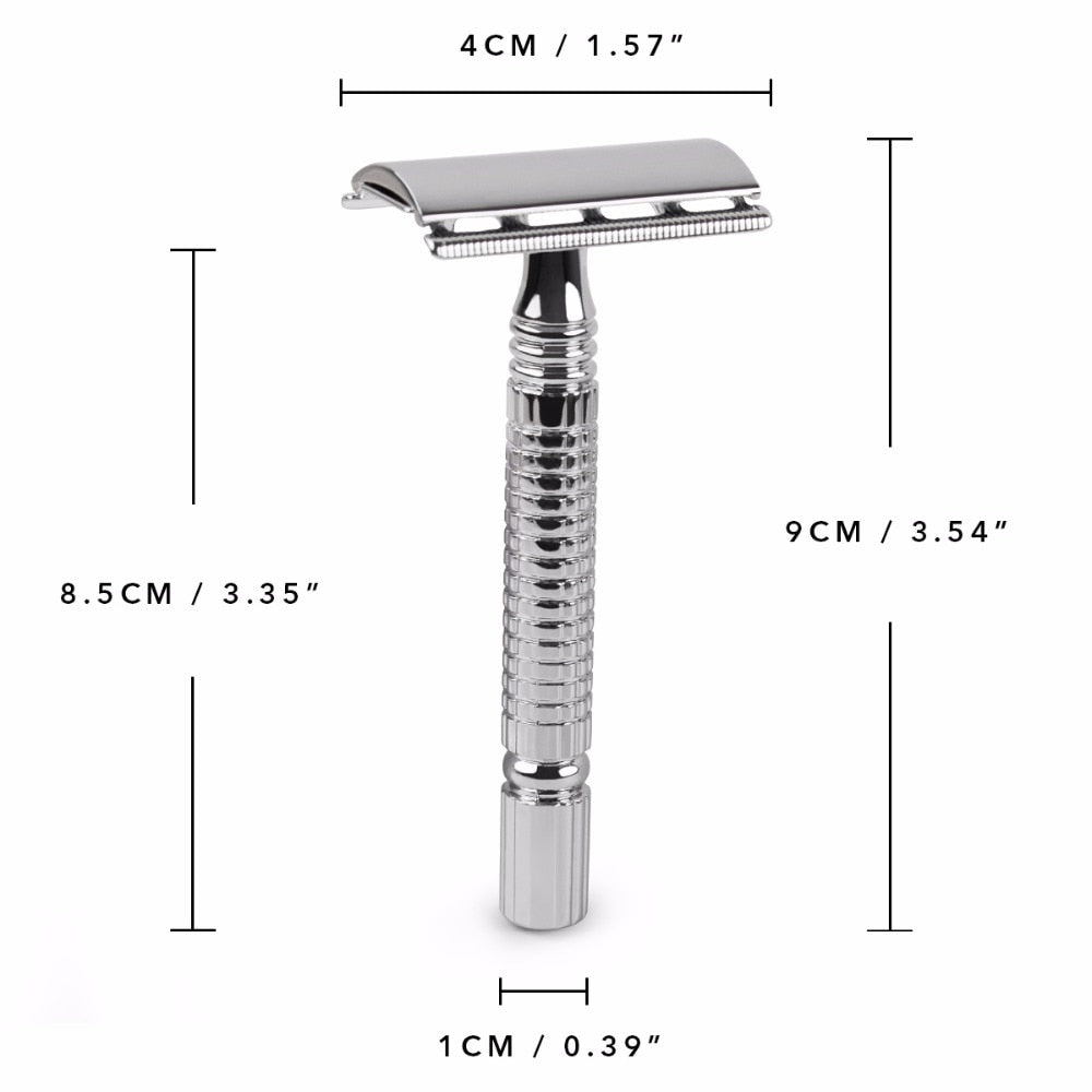 Qshave Short Handle Classic Safety Razor Double Edge Mens Shaving Razor Gift Box Pack Cure Handle, 1 Razor & 5 blades - KiwisLove