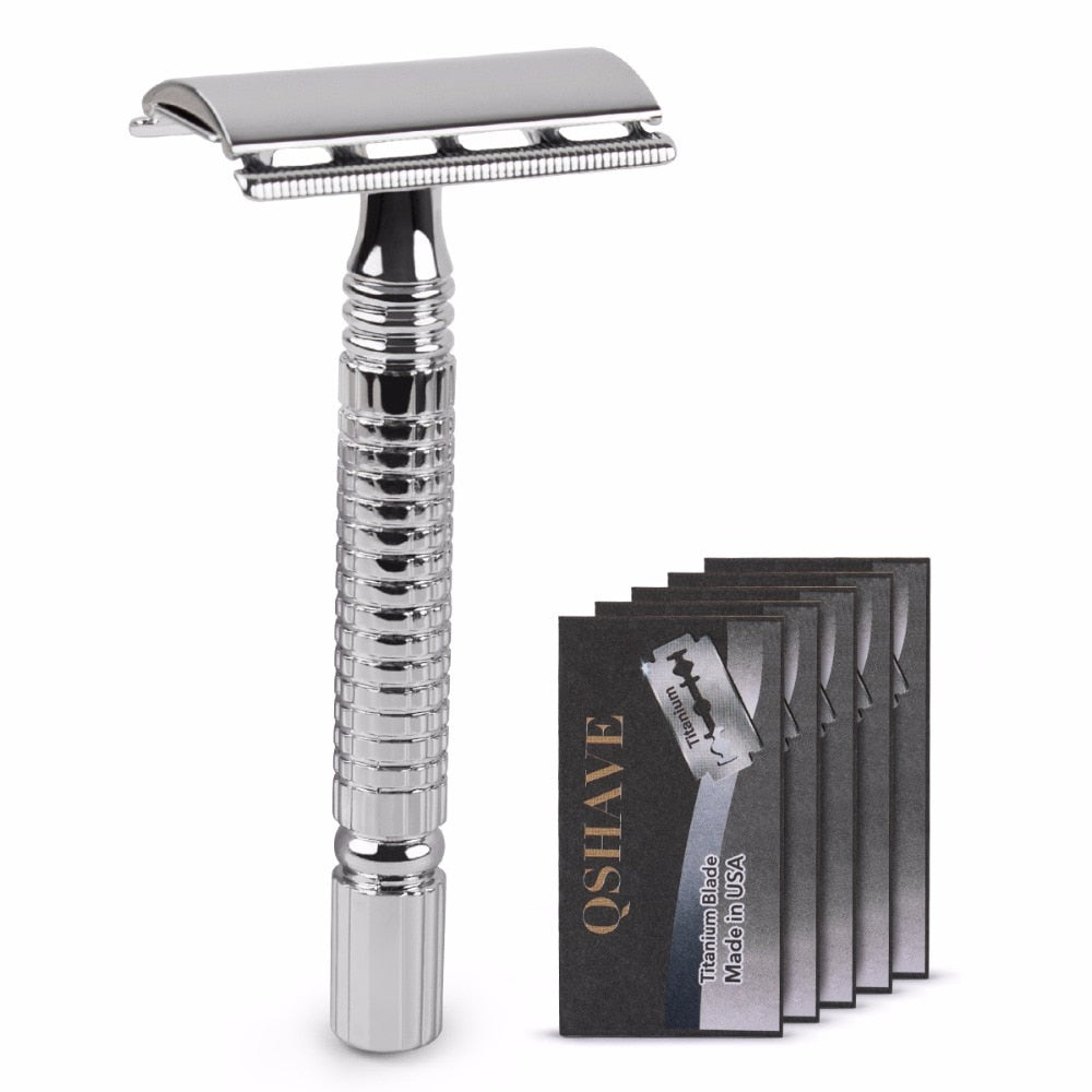 Qshave Short Handle Classic Safety Razor Double Edge Shaving Gift Set- KiwisLove