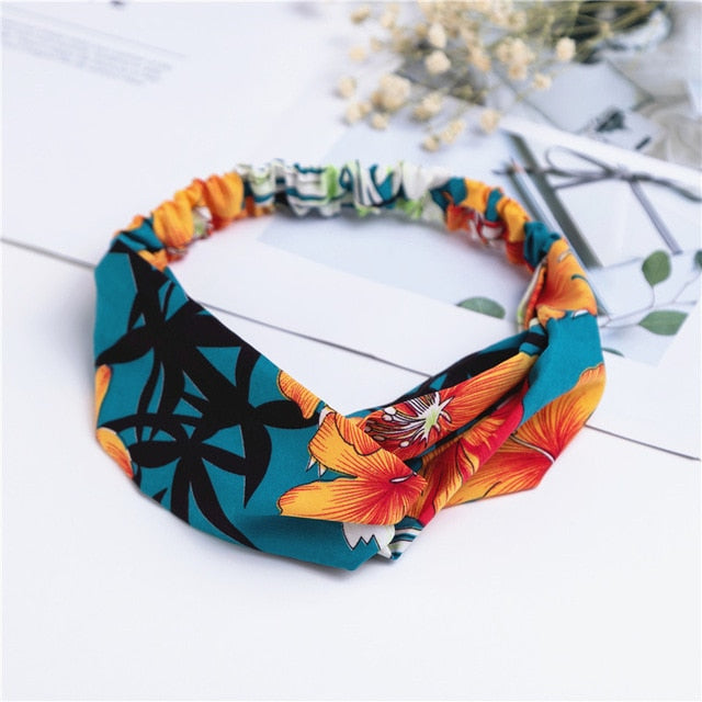 Bohemian Hair Bands Print Headbands Vintage Cross Turban Bandage - KiwisLove