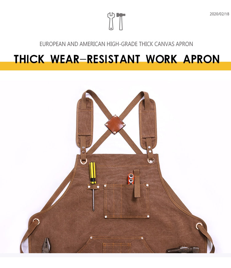 Durable Heavy Duty Unisex Canvas Work Apron  Cross-Back Straps Adjustable - KiwisLove