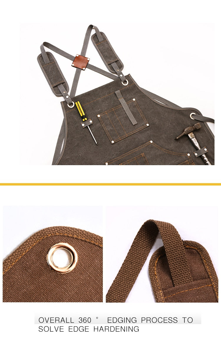 Durable Heavy Duty Unisex Canvas Work Apron  Cross-Back Straps Adjustable - KiwisLove