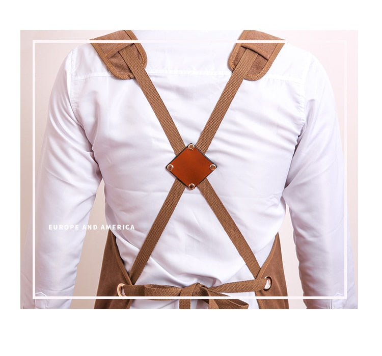 Durable Heavy Duty Unisex Canvas Work Apron  Cross-Back Straps Adjustable - KiwisLove