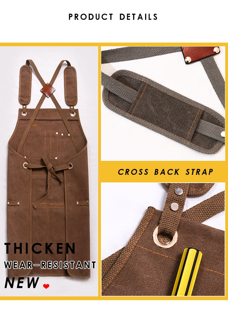 Durable Heavy Duty Unisex Canvas Work Apron  Cross-Back Straps Adjustable - KiwisLove