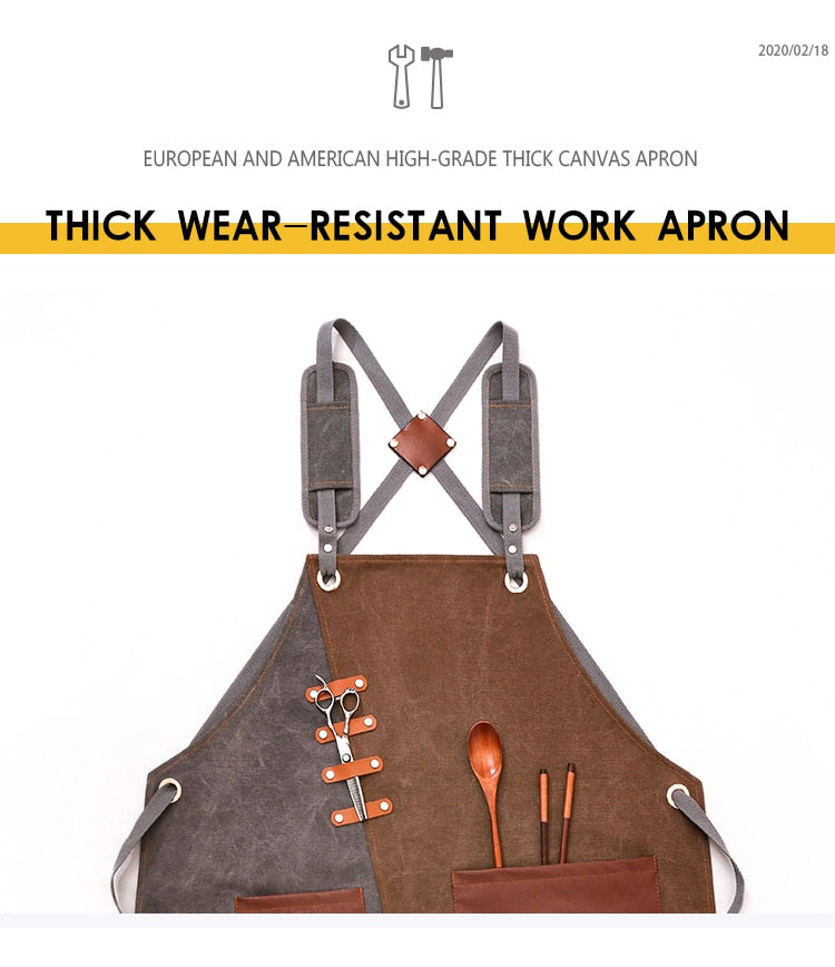 Durable Heavy Duty Unisex Canvas Work Apron  Cross-Back Straps Adjustable - KiwisLove