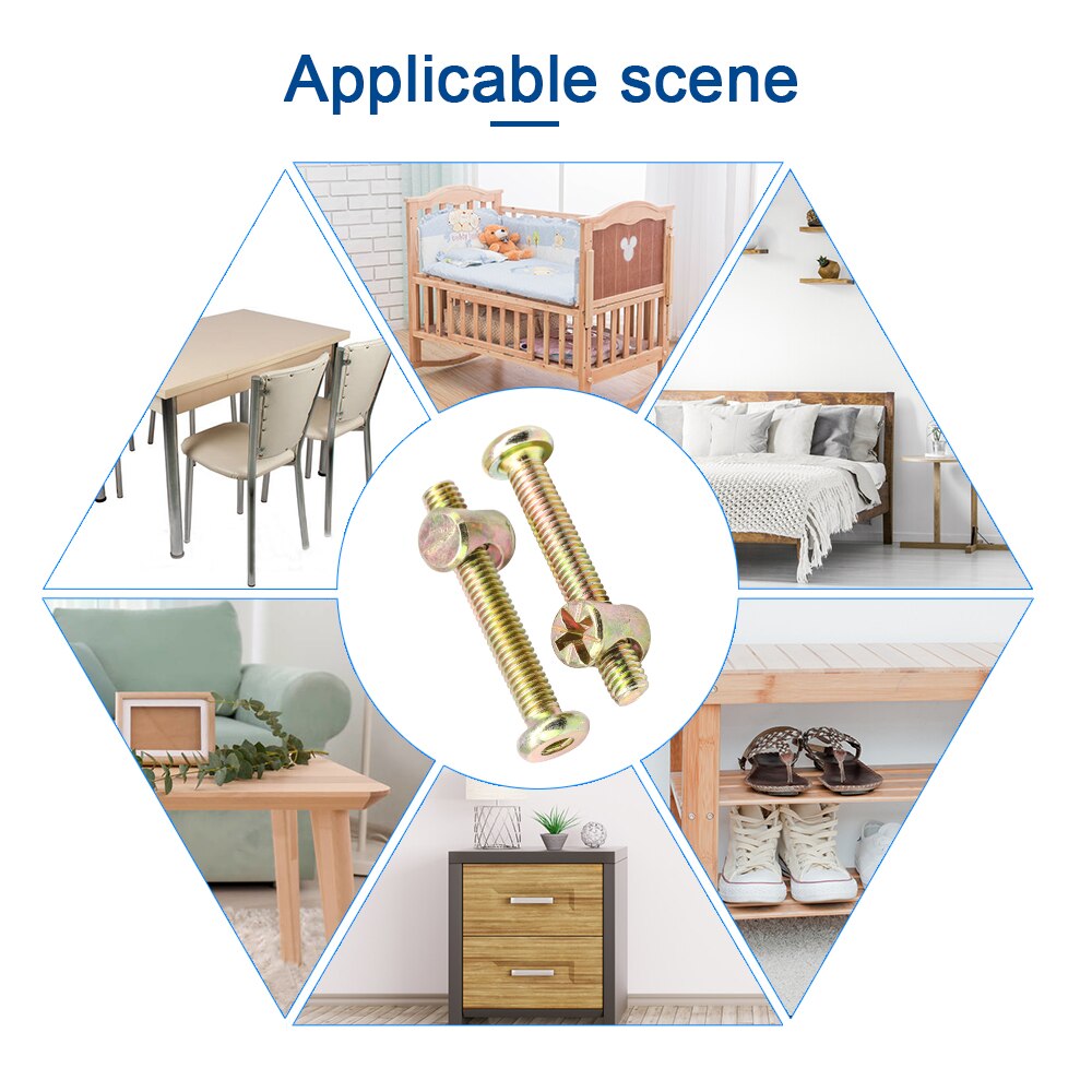 82pcs/set hex socket flat head furniture screws barrel nuts M6 zinc plated - KiwisLove