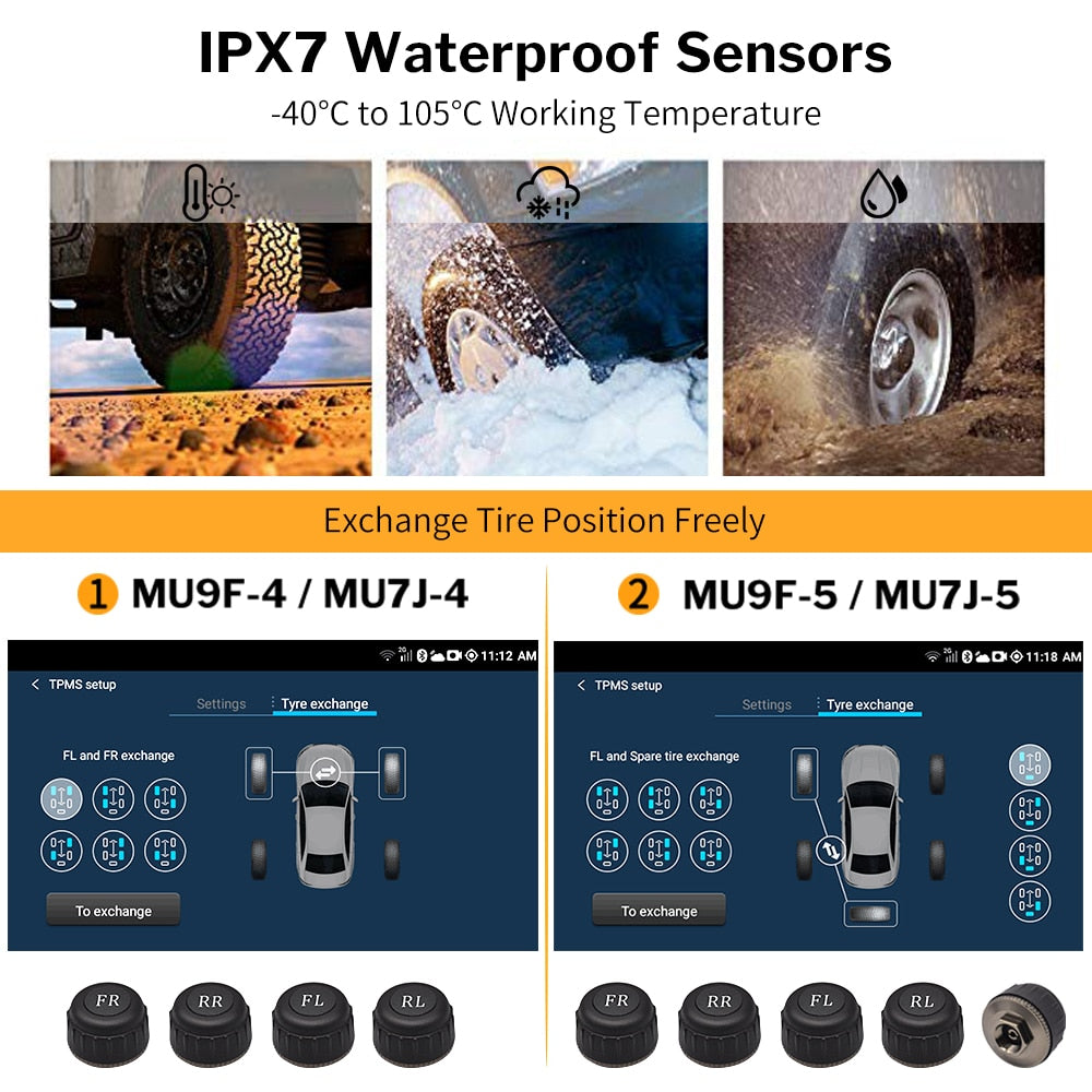 TPMS  USB Car Radio DVD Player Tire Pressure Monitoring System Spare Tyre Internal External Sensor  TMPS - KiwisLove