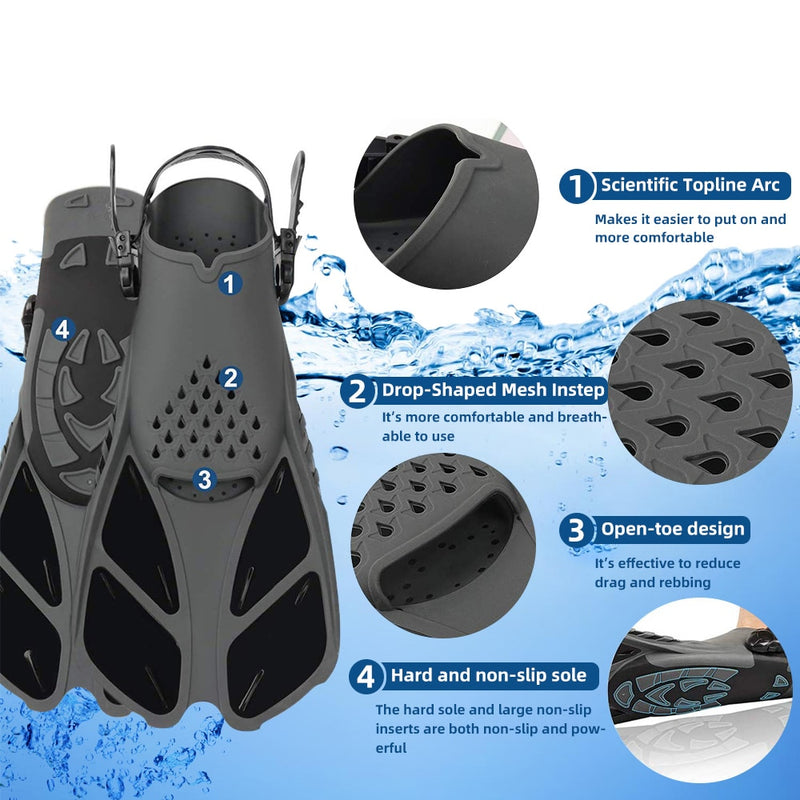 Adjustable Swimming Fins Snorkel Foot Flippers Diving Fins Beginner - KiwisLove